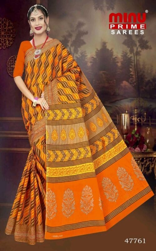 Minu Cotton Printed Designer Saree Set - Image 4