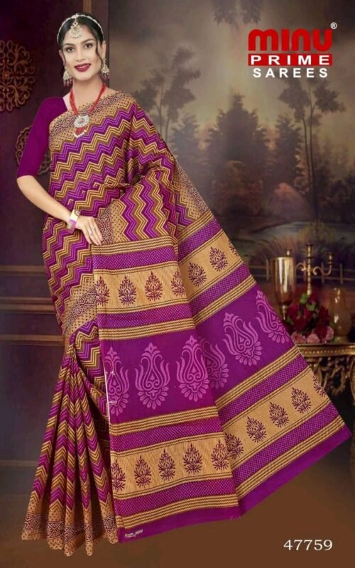 Minu Cotton Printed Designer Saree Set - Image 3