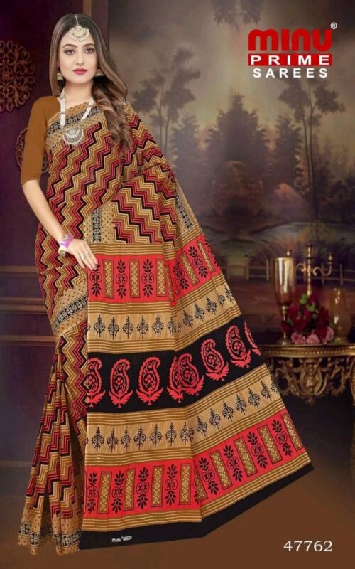 Minu Cotton Printed Designer Saree Set - Image 2