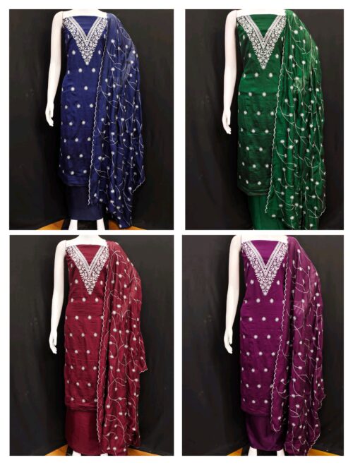 Vichitra silk zari work dress material set