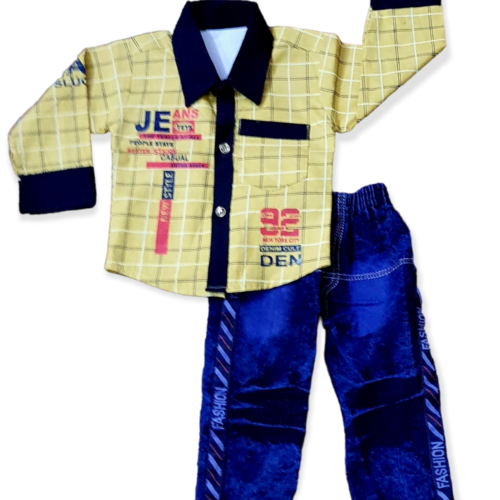 Cotton printed full sleeves shirt with jeans for boys