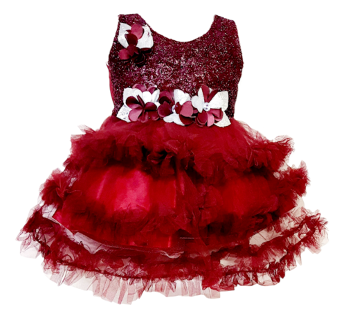 Net embellished maroon party wear frock for girls