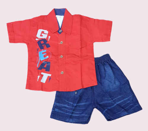 Cotton printed shirt with shorts set for boys