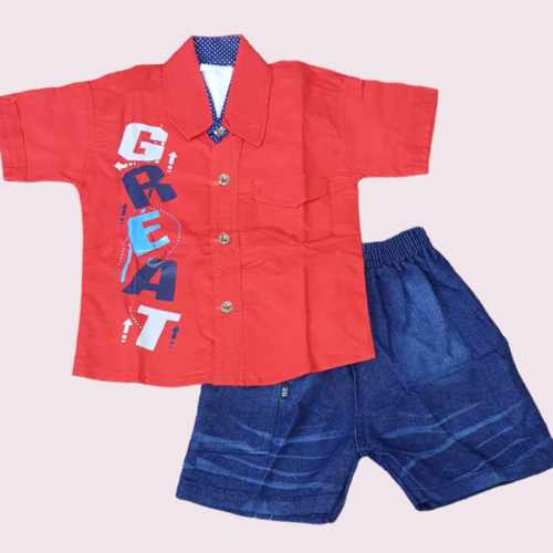 Cotton printed shirt with shorts set for boys