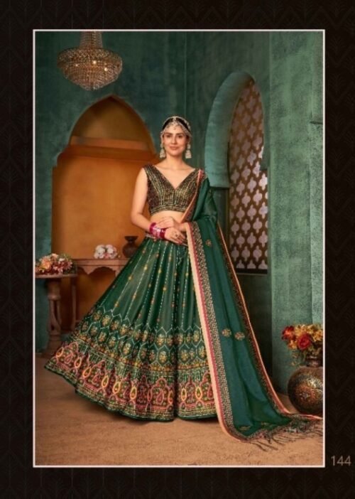 NEW EXCLUSIVE PRINTED SEMI STITCHED PURE RERA SILK LEHENGA CHOLI MULTI COLOR - Image 2