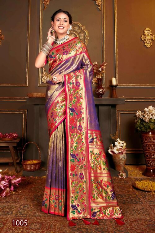 Heavy Satin Tissue Silk Rich Pallu Saree - Image 2