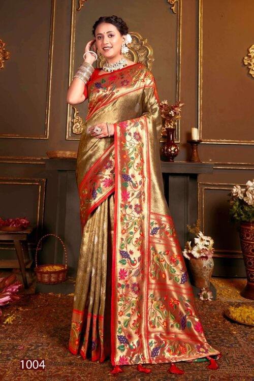 Heavy Satin Tissue Silk Rich Pallu Saree - Image 3