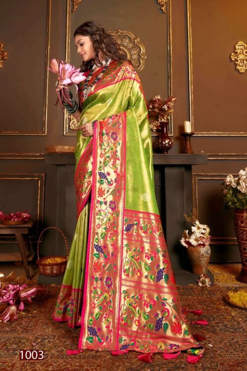 Heavy Satin Tissue Silk Rich Pallu Saree - Image 4