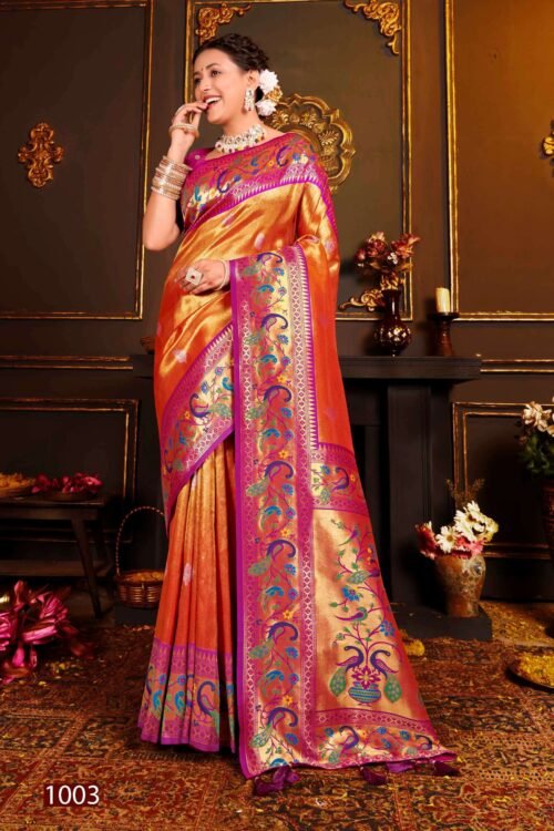 Heavy Satin Tissue Silk Rich Pallu Saree - Image 6