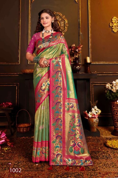 Heavy Satin Tissue Silk Rich Pallu Saree - Image 5