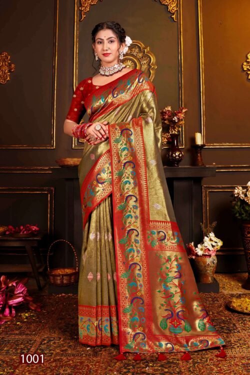 Heavy Satin Tissue Silk Rich Pallu Saree - Image 4