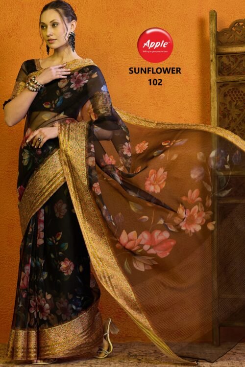 Sunflower Organza Gold Line saree - Image 3