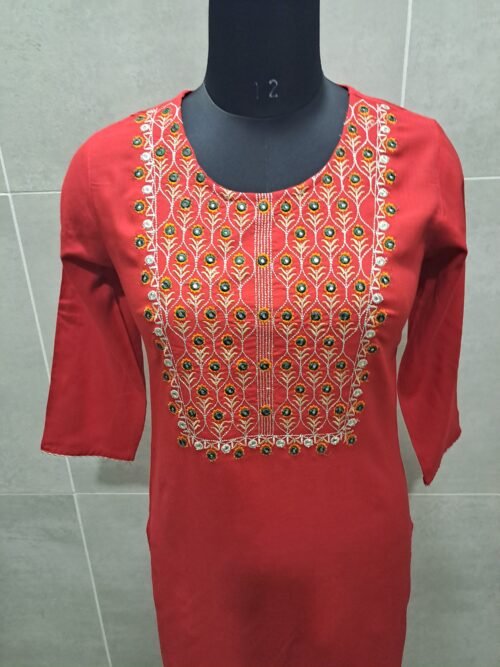 Rayon heavy embroidered kurti with gota lace work - Image 2