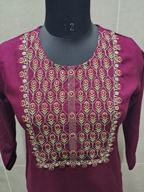 Rayon heavy embroidered kurti with gota lace work - Image 2