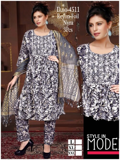 WOMEN'S 3PC SET KURTI. PANT DUPATTA NAYRA CUT WITH FOIL PRINT - Image 28