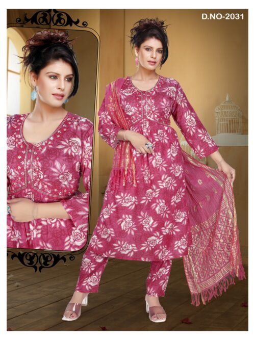 WOMEN'S 3PC SET KURTI. PANT DUPATTA NAYRA CUT WITH FOIL PRINT - Image 6