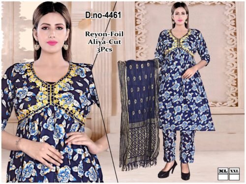 WOMEN'S 3PC SET KURTI. PANT DUPATTA NAYRA CUT WITH FOIL PRINT - Image 7