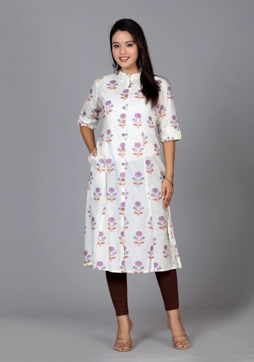 Cotton Princess Cut Kurti with Buttons - Image 3