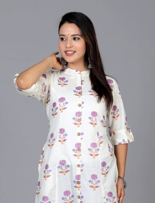 Cotton Princess Cut Kurti with Buttons - Image 4