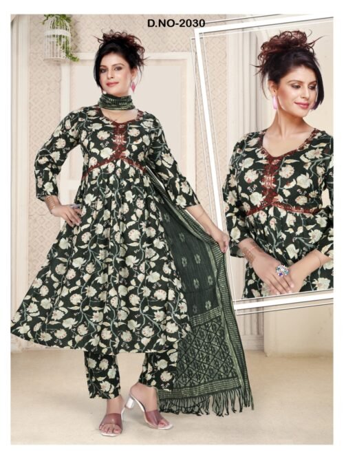 WOMEN'S 3PC SET KURTI. PANT DUPATTA NAYRA CUT WITH FOIL PRINT - Image 13