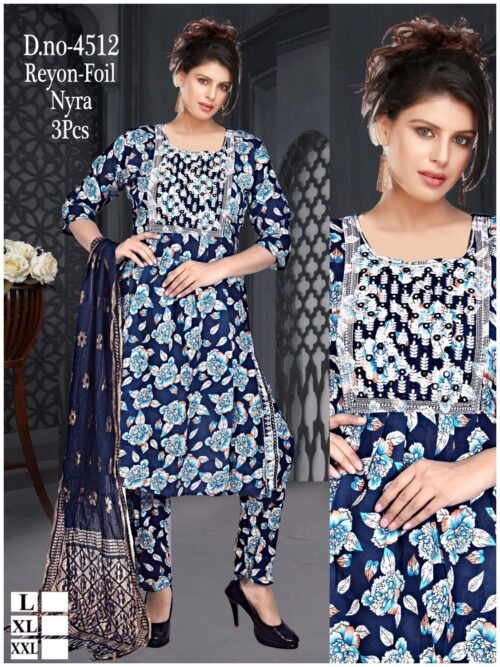 WOMEN'S 3PC SET KURTI. PANT DUPATTA NAYRA CUT WITH FOIL PRINT - Image 21