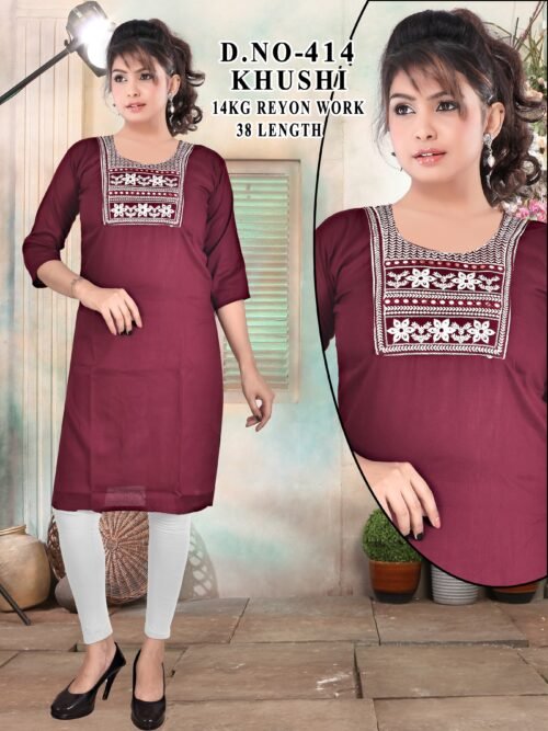 PLAIN KURTIS WITH EMBROIDERY WORK