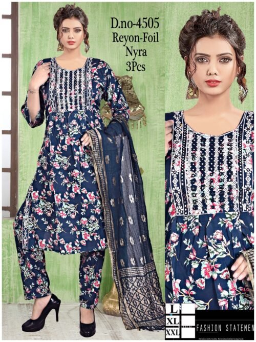 WOMEN'S 3PC SET KURTI. PANT DUPATTA NAYRA CUT WITH FOIL PRINT - Image 31