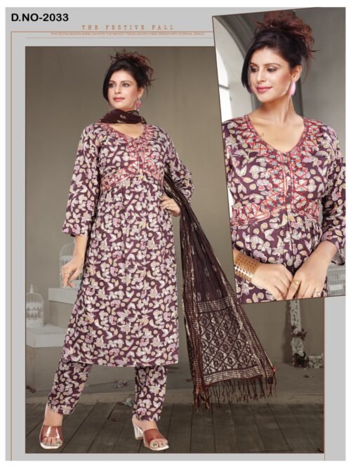 WOMEN'S 3PC SET KURTI. PANT DUPATTA NAYRA CUT WITH FOIL PRINT - Image 33