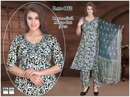 WOMEN'S 3PC SET KURTI. PANT DUPATTA NAYRA CUT WITH FOIL PRINT - Image 34