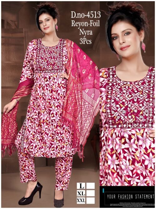 WOMEN'S 3PC SET KURTI. PANT DUPATTA NAYRA CUT WITH FOIL PRINT - Image 35