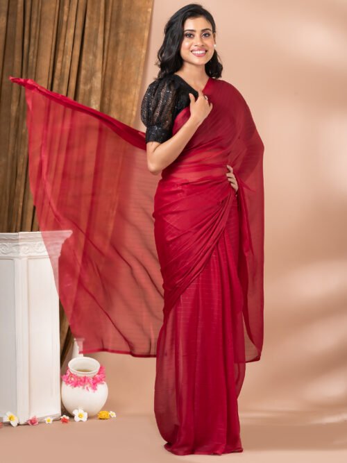 Solid georgette saree - Image 9