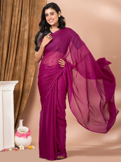 Solid georgette saree - Image 11