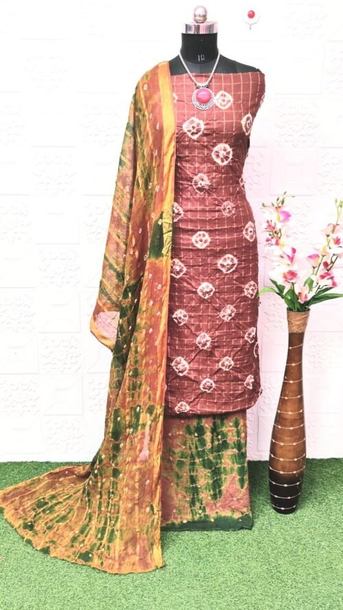 Pure Cotton Hand Bandhej Dress Material with Bottom & Dupatta - Image 2