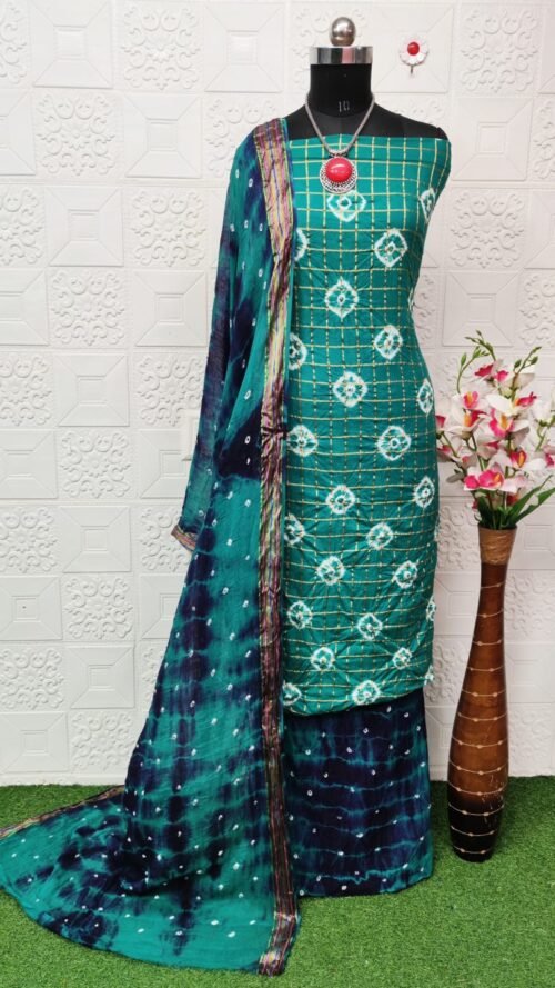 Pure Cotton Hand Bandhej Dress Material with Bottom & Dupatta - Image 4