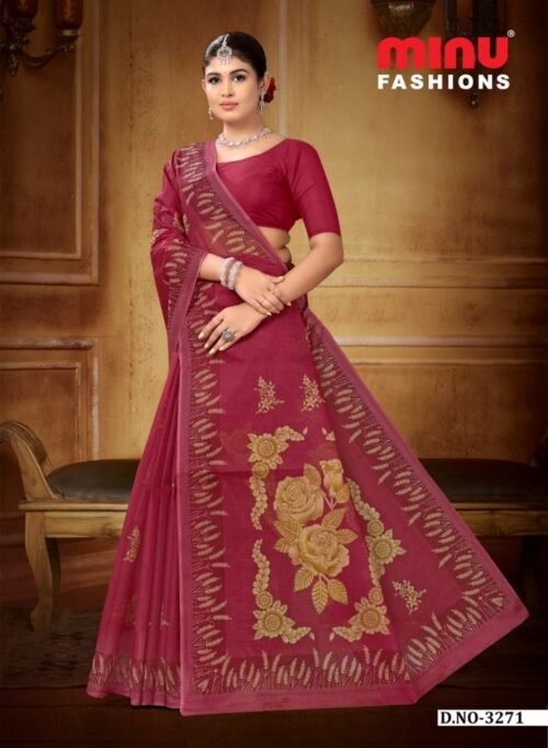 Minu cotton Rosy Saree - Image 3