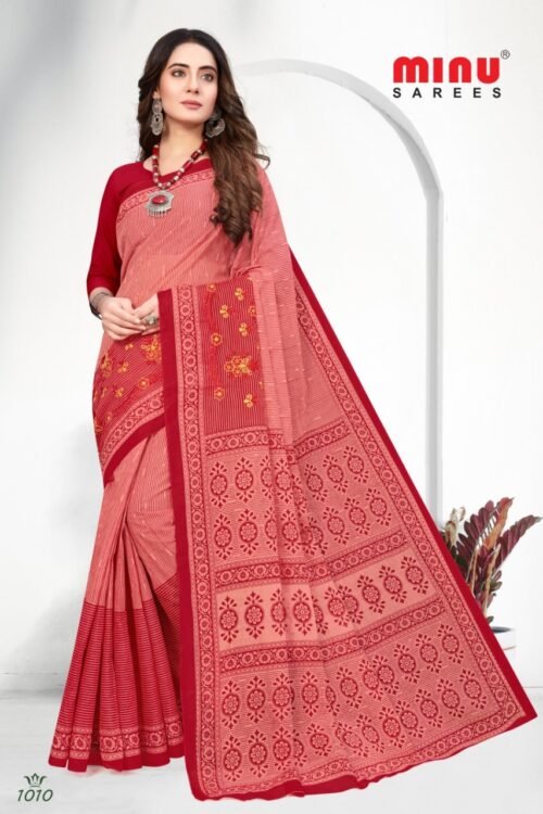 Minu Cotton Kanvi Emb  saree