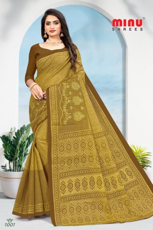 Minu Cotton Kanvi Emb  saree - Image 4