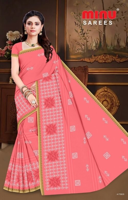 Minu Premium Cotton Embroidered Designer Saree