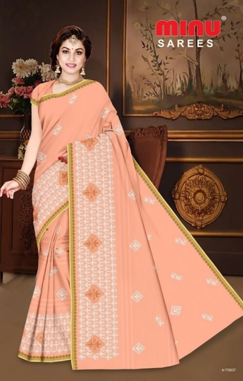 Minu Premium Cotton Embroidered Designer Saree - Image 7