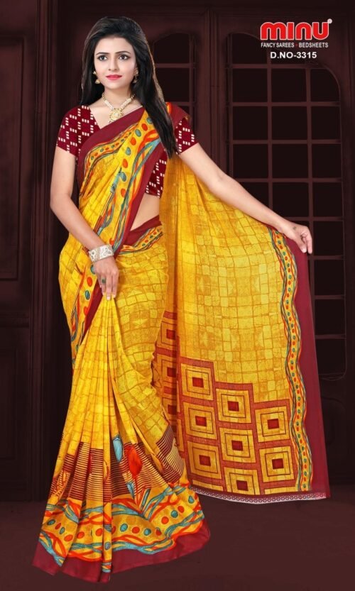 Minu Chiffon Designer Saree with Blouse Pcs - Image 3