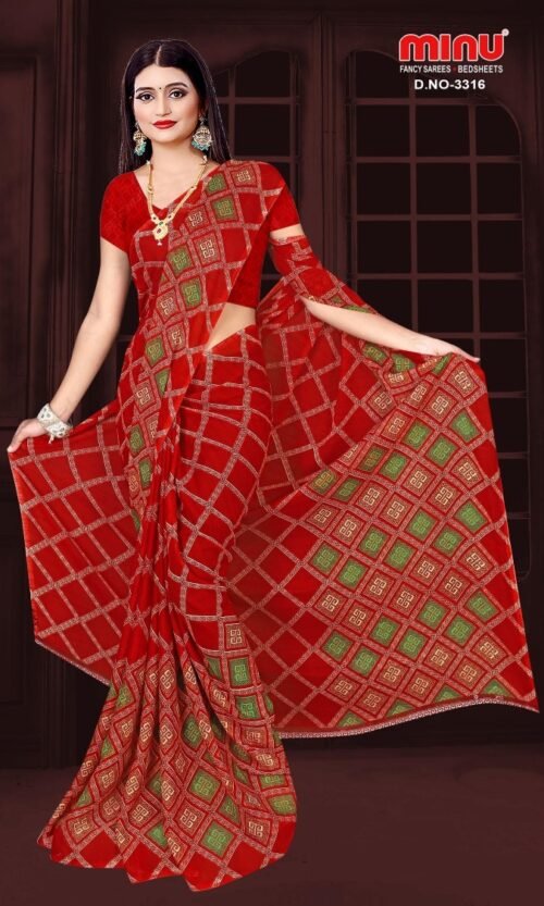 Minu Chiffon Designer Saree with Blouse Pcs