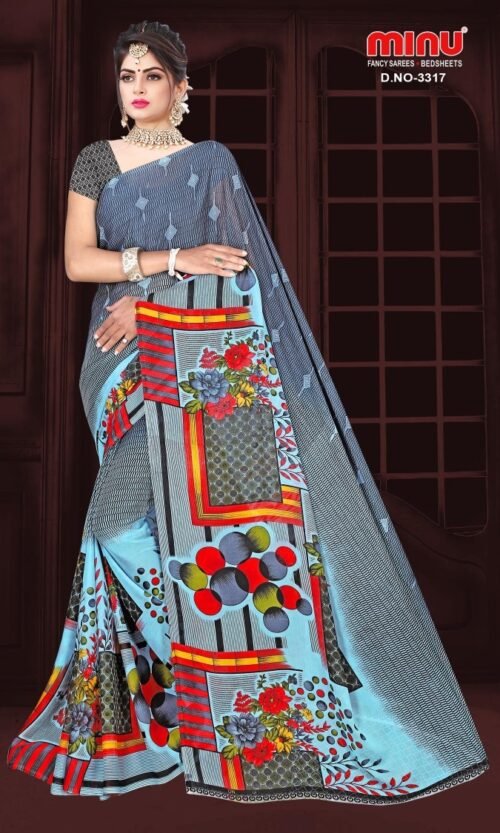 Minu Chiffon Designer Saree with Blouse Pcs - Image 4