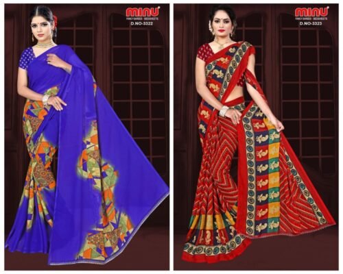 Minu Chiffon Designer Saree with Blouse Pcs - Image 10