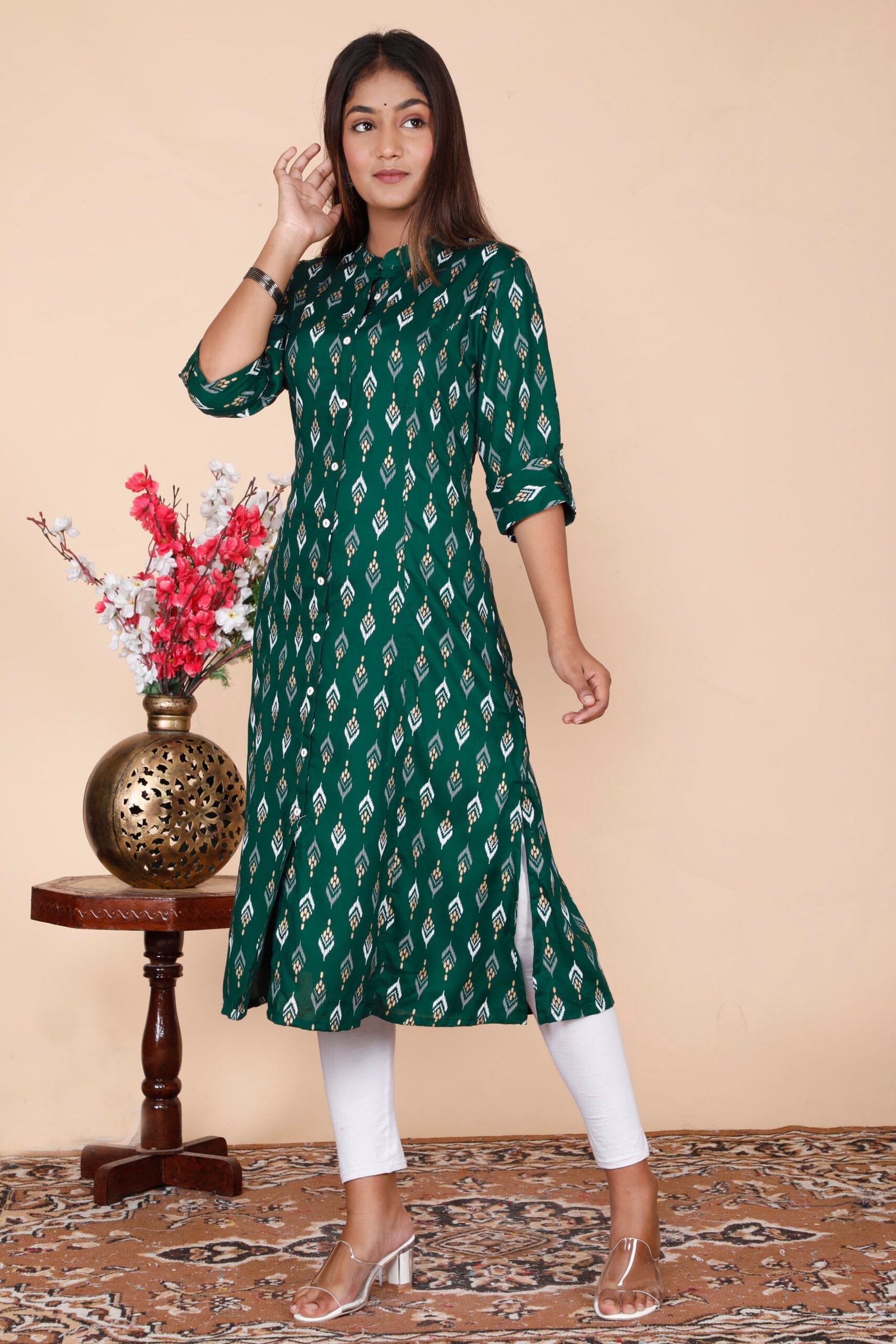 Rayon Princess Cut, Mandarin collar Kurti 2 Rayon Princess Cut, Mandarin collar Kurti - Image 2