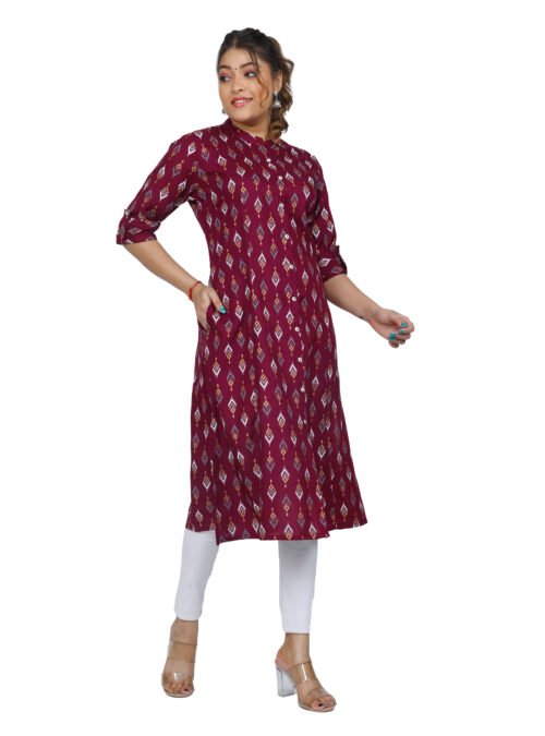 Rayon Princess Cut, Mandarin collar Kurti - Image 2