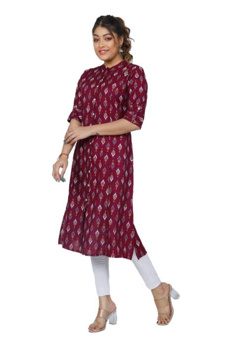 Rayon Princess Cut, Mandarin collar Kurti - Image 3