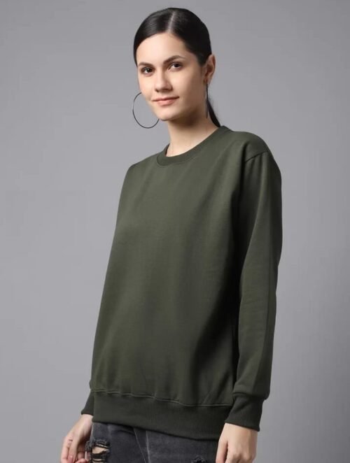 SIFYBRO COTTON FLEECED SWEATSHIRTS FOR WOMEN (BOTTLE GREEN)