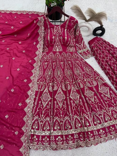 Launching New Designer Party Wear Look Gown With Sharara Collection Full Heavy Embroidery Sequence WorkWith Dupatta - Image 3