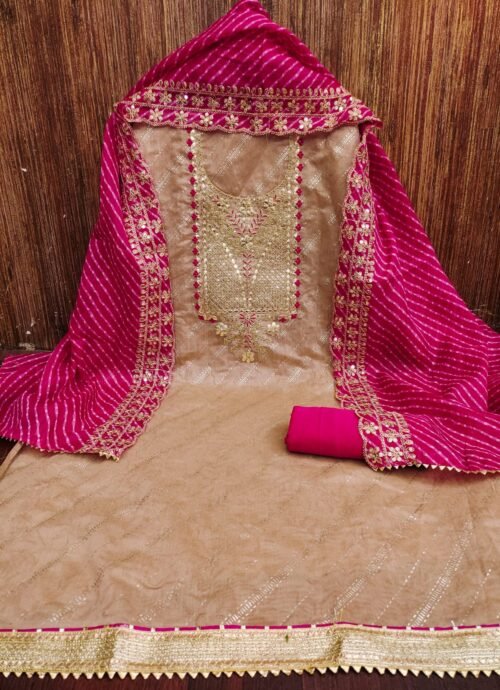 Chanderi Print With Gota Patti work Dress material - Image 8