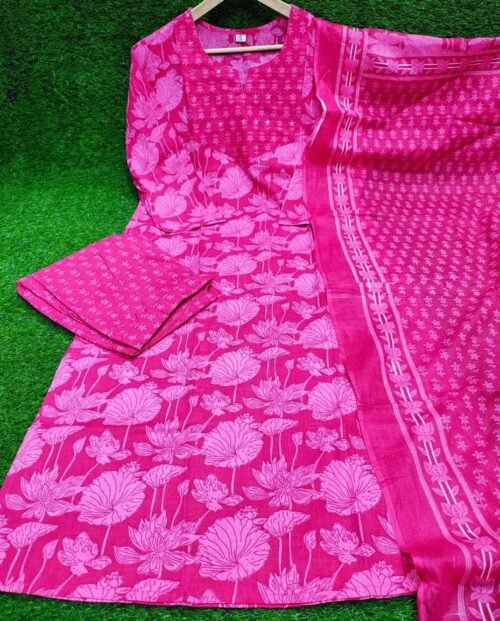 Premium cotton kurtis with heavy yoke & embroidery work on nack & full cotton dupatta - Image 4